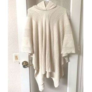 Ivory Hooded Sweater Poncho - One Size